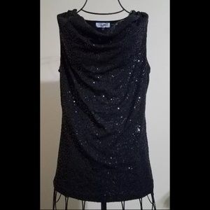 🔥Calvin Klein Cowl Neck Sequin Tank Top Black